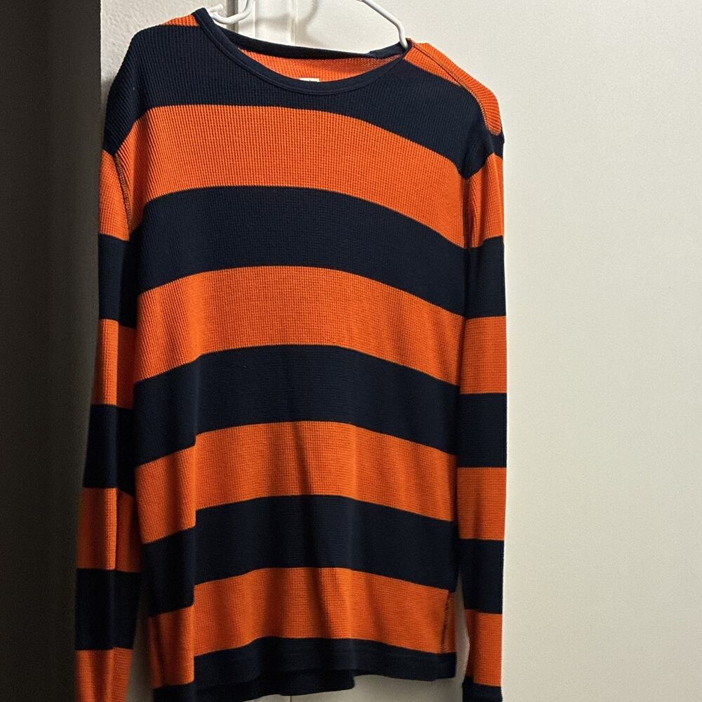 JCP Men's Striped Knit Crew Neck Pullover Sweater Orange/Blue Long Sleeve L